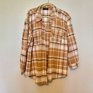 Lane Bryant Tan and White Plaid Shirt